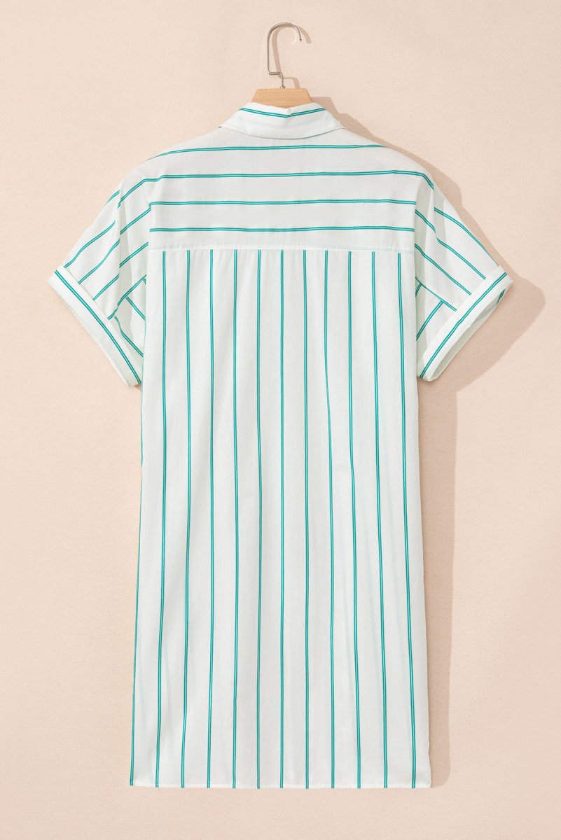 Plus Size Green Striped Button-Up Shirt Dress for St. Patrick's Day - Love Salve